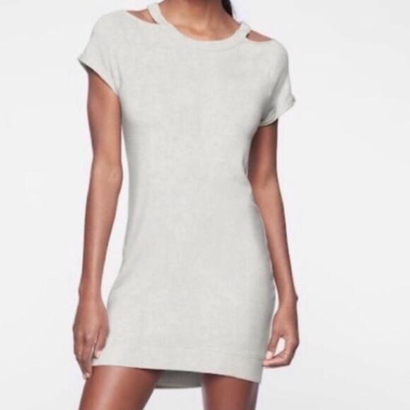 Athleta Heather Gray Shala Cold Shoulder Stretch Mini Dress Size Small Petite - Picture 1 of 8